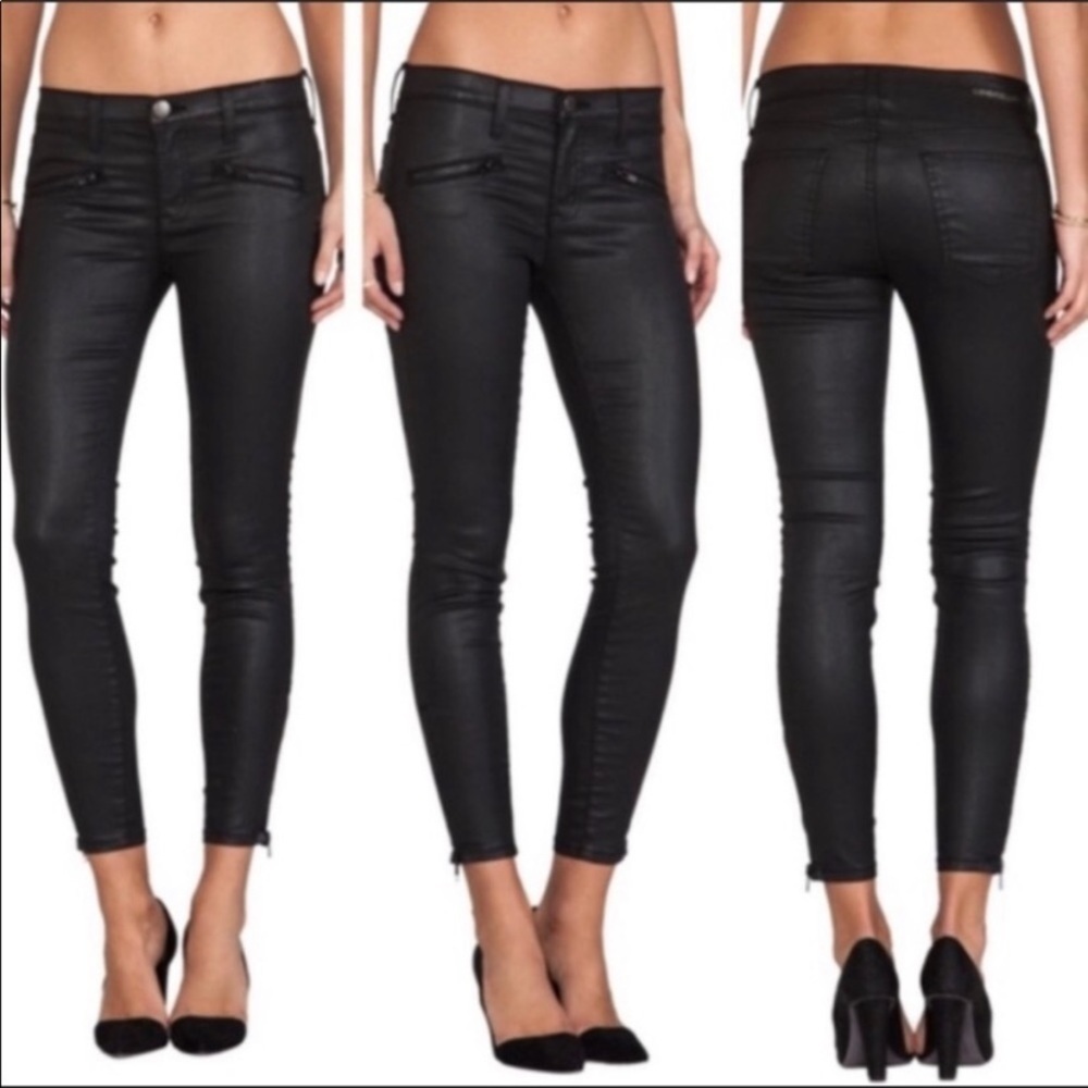 Current Elliott Soho Zip Stiletto Jeans Women's Size
25 Waist Coated Denim Black